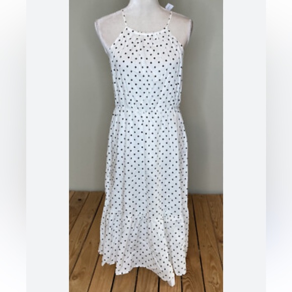 Banana Republic White & Black Polkadot Sleeveless Maxi Dress Size Small Cotton - Picture 14 of 14